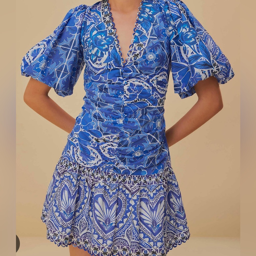 NWT Farm Rio Tile Dream Multicolor V Neckline Short Sleeve Mini Dress